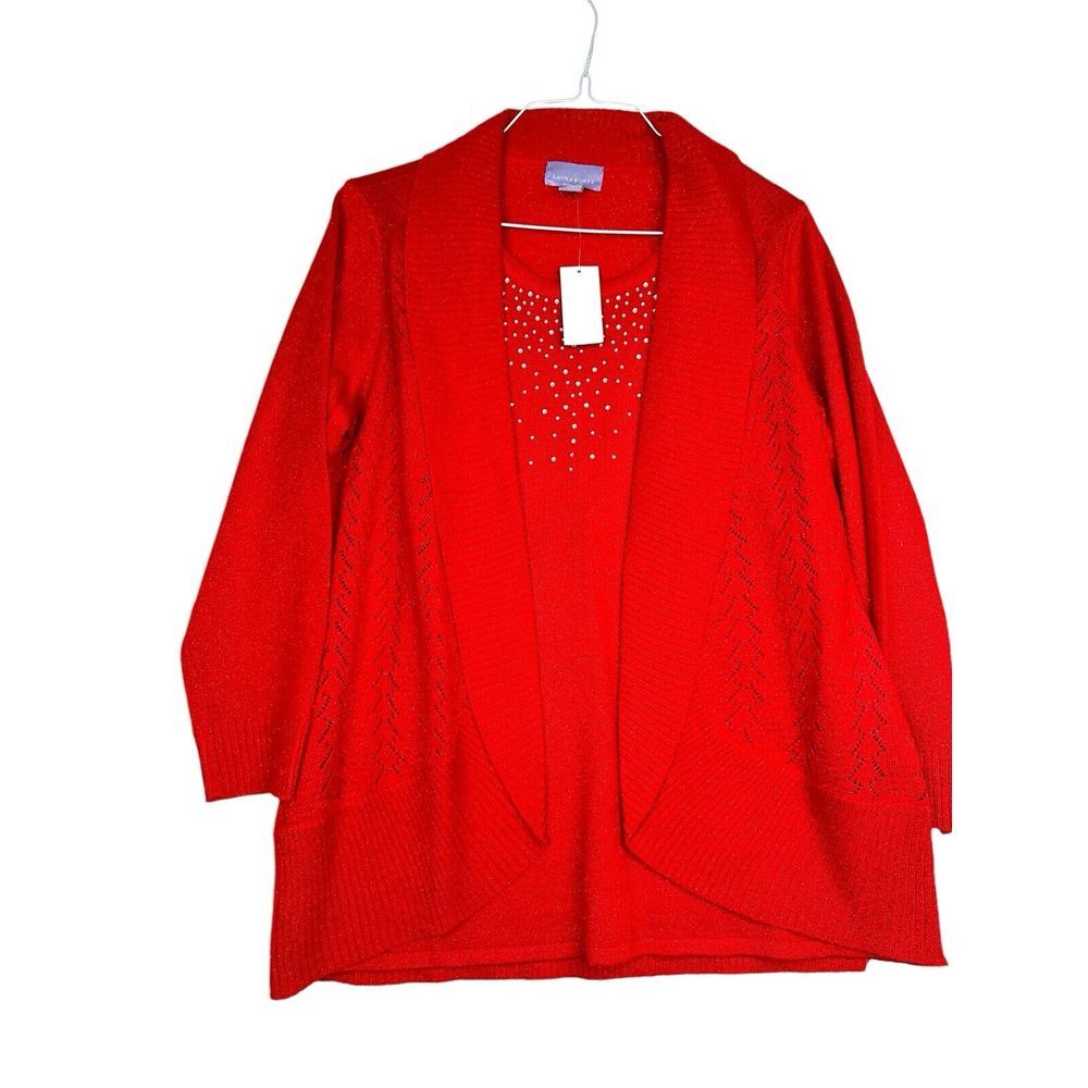 NWT! Laura Scott Size‎ Small Women's Red Sparkle Holiday Sweater Layered Look